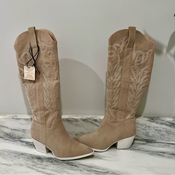 Altar'd State Beige Suede Western Knee Boots - Picture 5 of 7